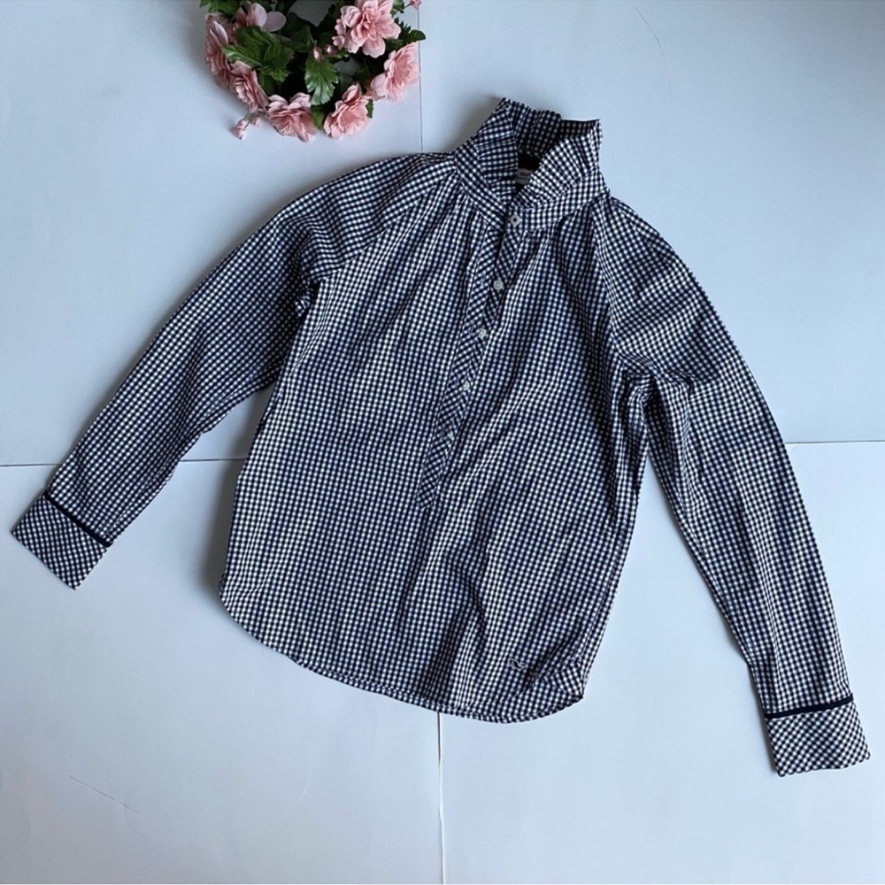 Vineyard Vines Gingham Black/ White Ruffle Collar Long Sleeves Popover Shirt